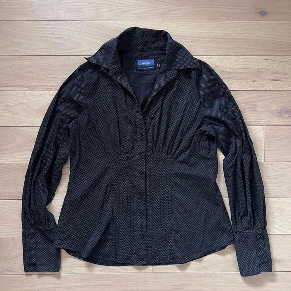 Vintage y2k Mexx Polka Dot Button Up Long Sleeve Blouse Womens Sz XXL preppy - Picture 2 of 8